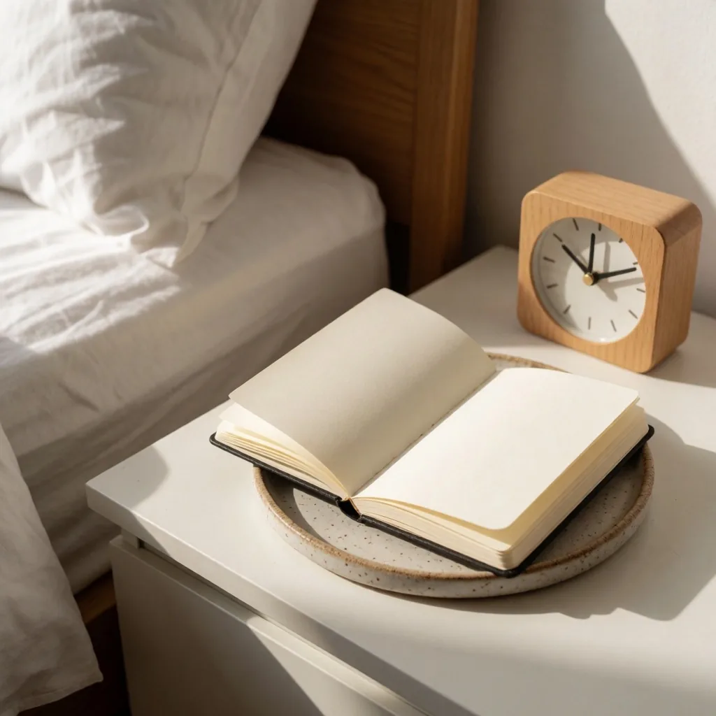 Schlaftagebuch auf dem Nachttisch